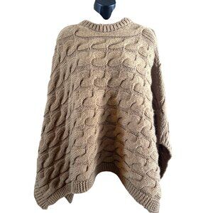 Cocogio Poncho Sweater OS Chunky Cable Knit  Camel Beige Made In Italy